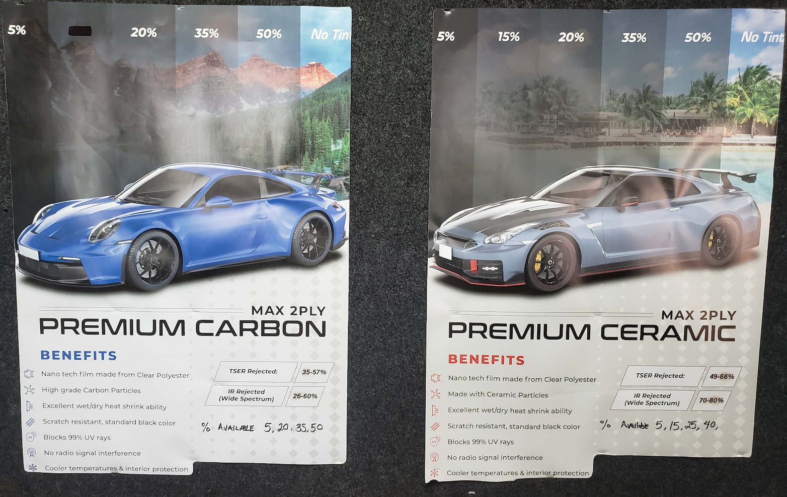 Window tinting shade options and details at Hollywood Sound